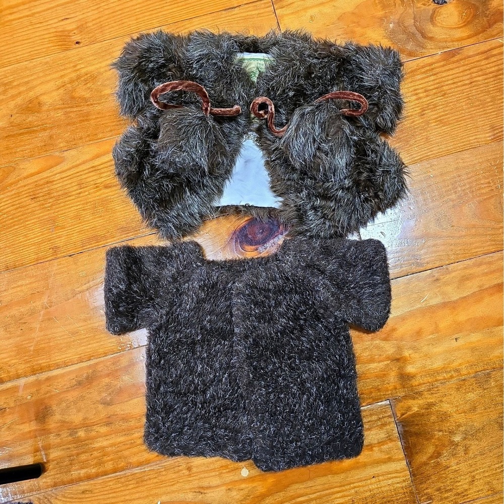 Cabbage Patch Kids Fun Fur Coat Jacket with Pom Poms Brown Coleco Vintage X2!!